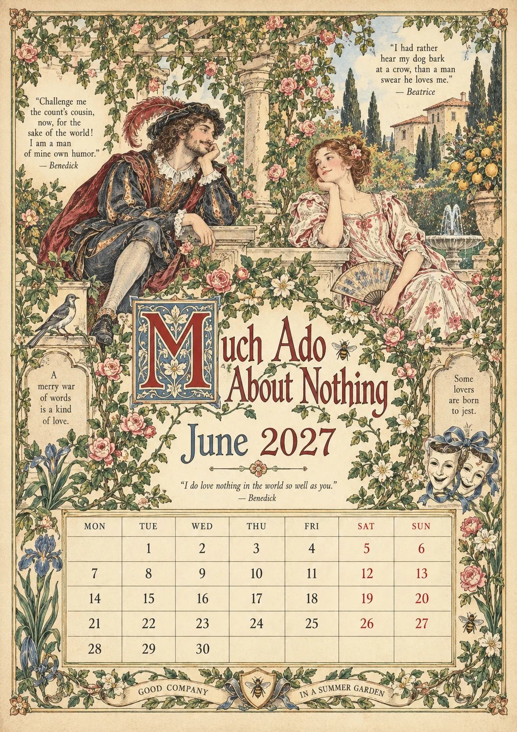 🗓️ A Vintage Literary Year 2027 – ✨ 12 Plays Through the Seasons | Vintage Illustrated Wall Calendar