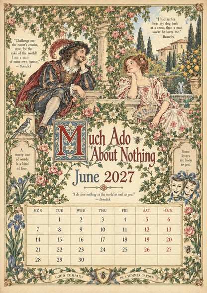 🗓️ A Vintage Literary Year 2027 – ✨ 12 Plays Through the Seasons | Vintage Illustrated Wall Calendar