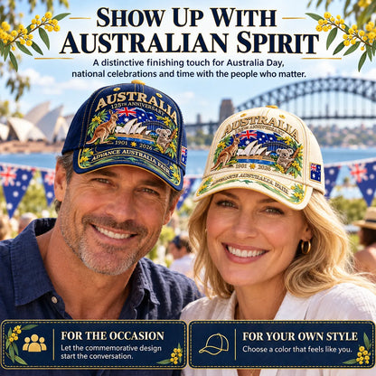 💝LAST DAY 49% OFF - 🦘 Australia 125th Anniversary 1901–2026 – Premium Embroidered Heritage Cap | Cotton-Poly Blend • Detailed Embroidery • Adjustable Fit 🇦🇺