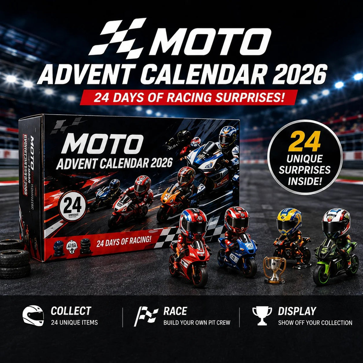 MOTO Racing Advent Calendar gift box with motorcycle racing collectibles
