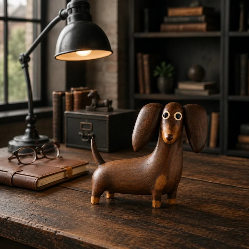 💯💡Whimsical Wood-Look Dachshund Sculpture