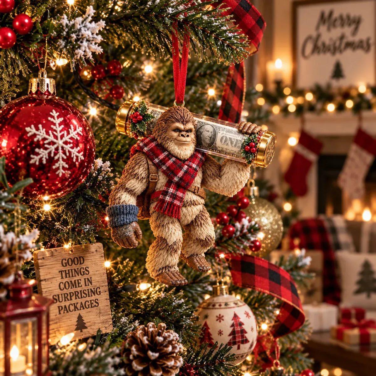 Bigfoot Christmas ornament detailed design