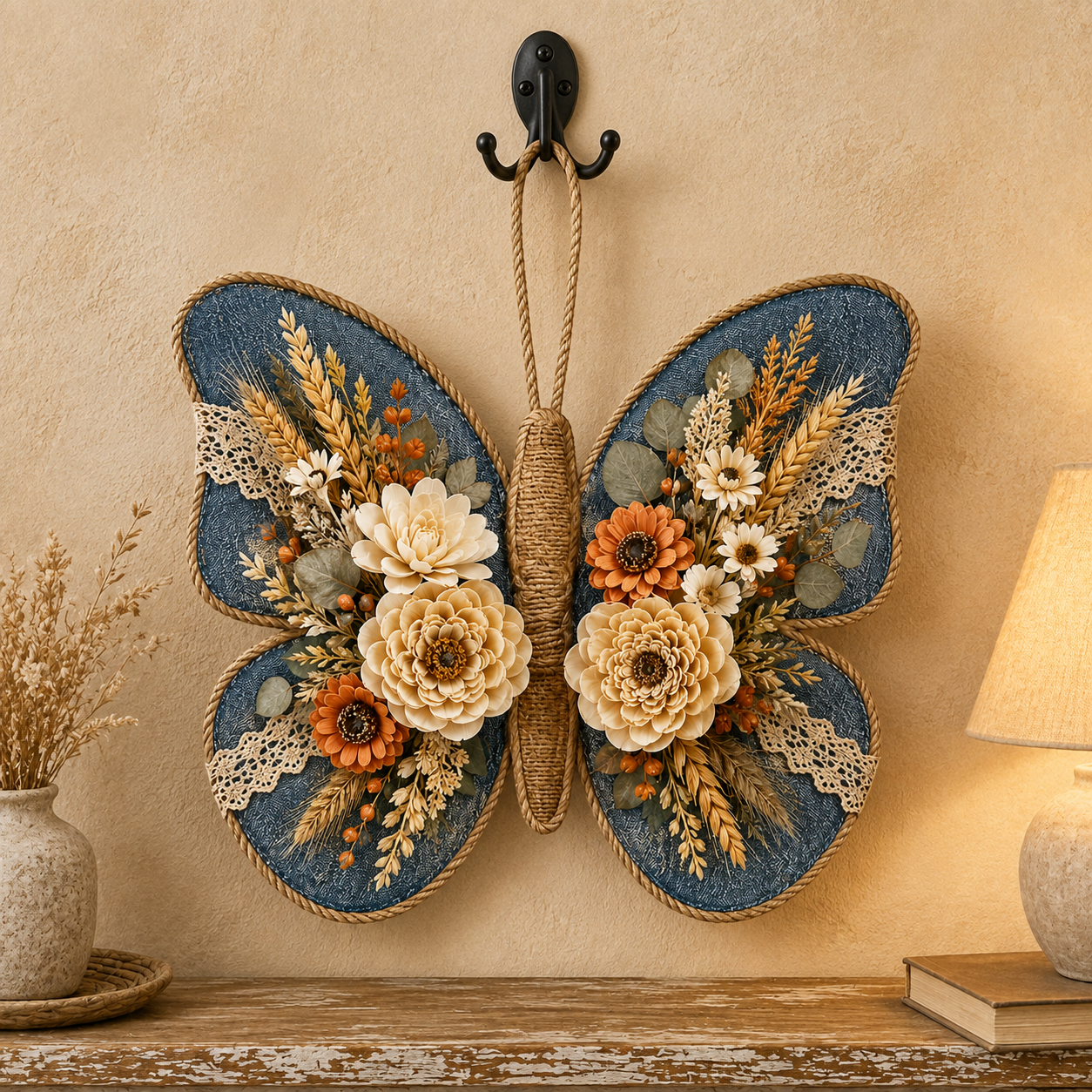 Autumn Denim Butterfly Door Decor