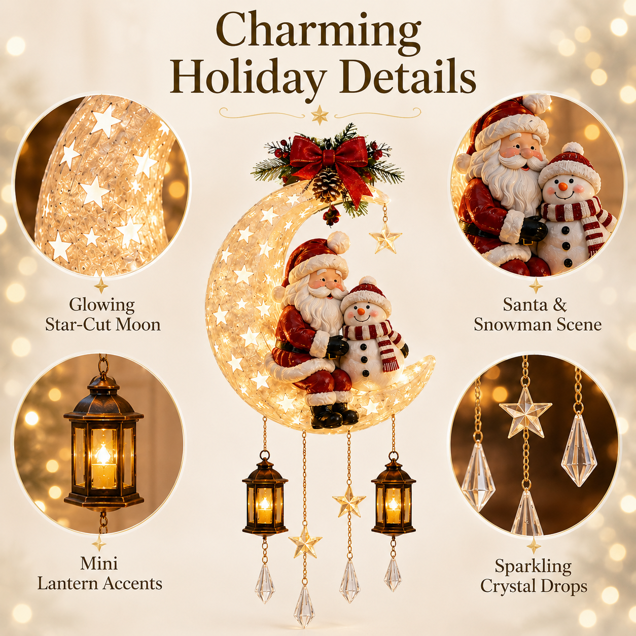 🎄 Lighted Santa &amp; Snowman Crescent Moon Christmas Hanging Decor