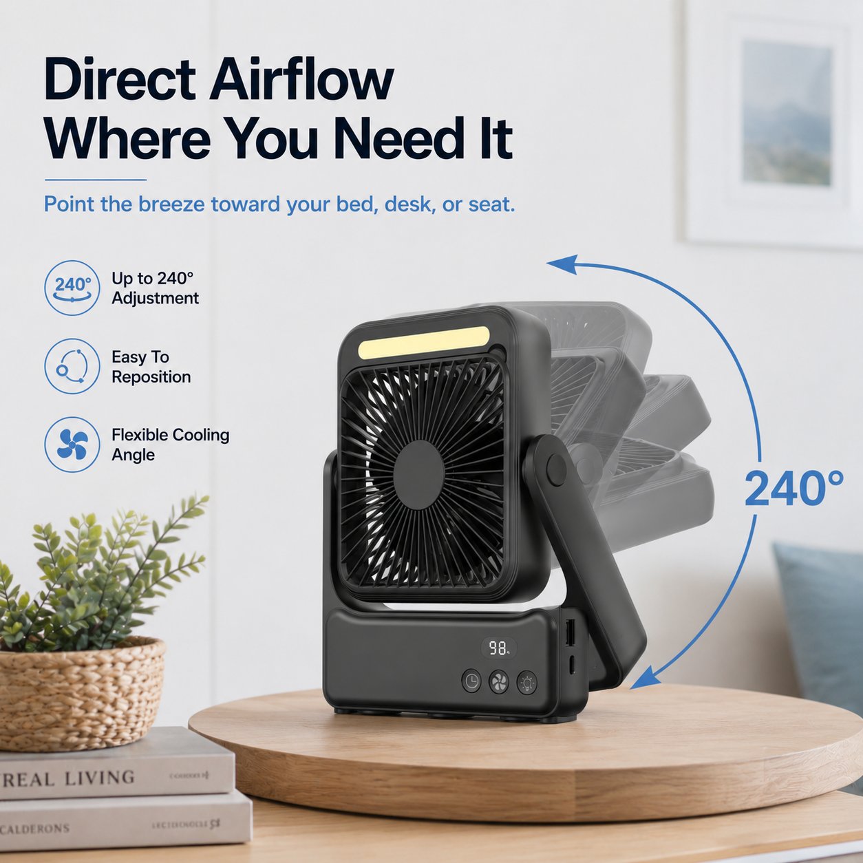 ⚡50% OFF TODAY🧲Rechargeable Magnetic Portable Fan With Light 🧊& Remote Control