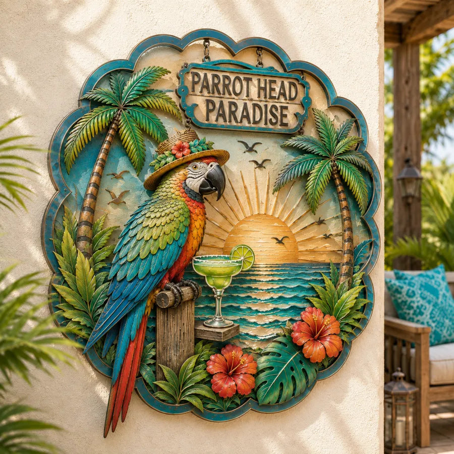 ⏳ Last Day 49% OFF-Parrot Head Paradise Tropical Metal Wall Art