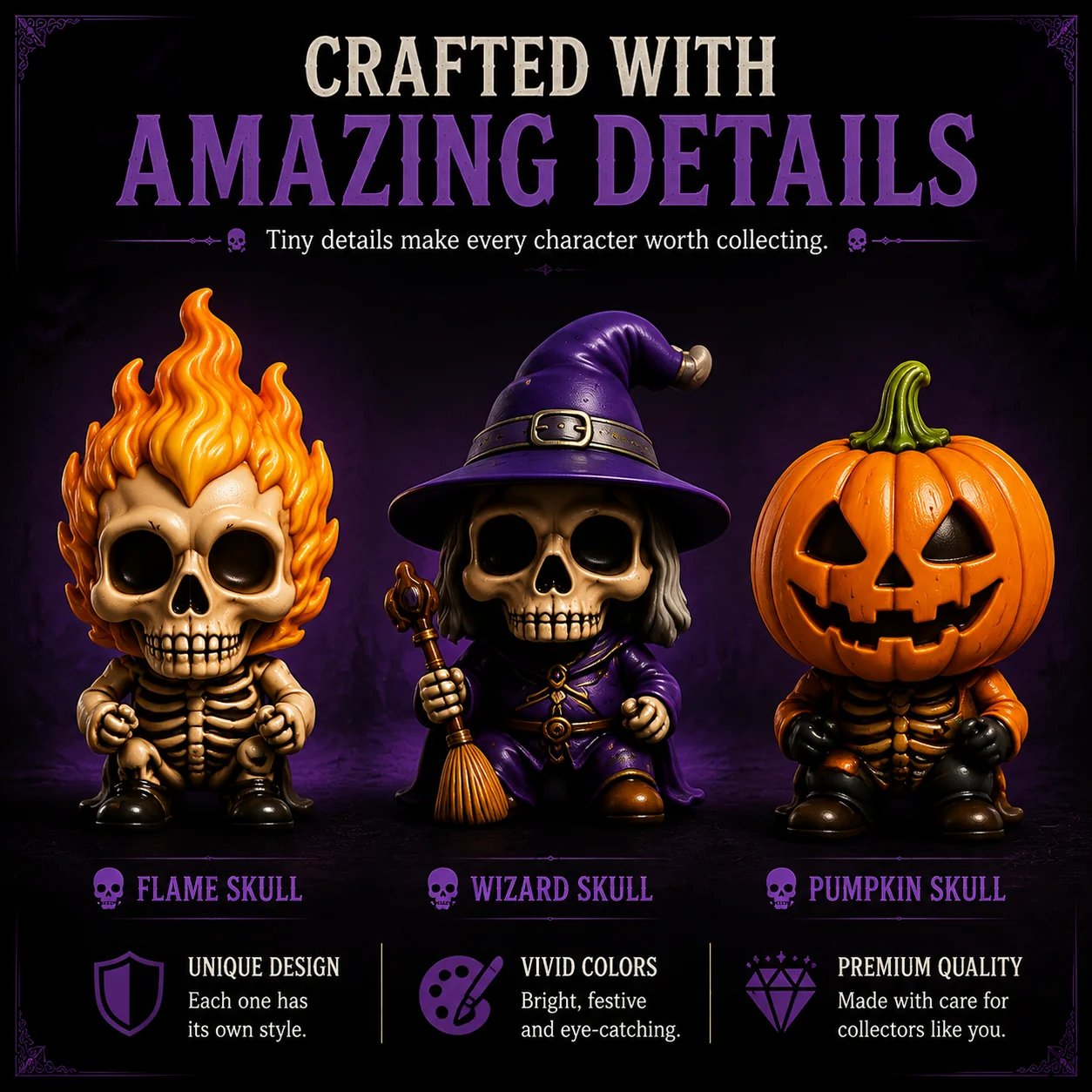 2026 Skull Halloween Advent Calendar | 24 Unique Collectible Skull Characters with Vampire, Pirate, Wizard & Monster Designs 🎃
