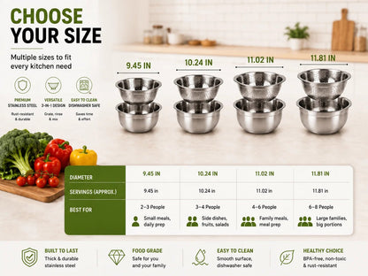 🥣✨ 3-in-1 Stainless Steel Kitchen Prep Set – Grater, Colander & Mixing Bowl