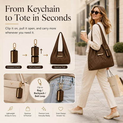 🎁Varelli Charm Transformable Bag – Stylish Vegan Leather Tote & Keychain Charm