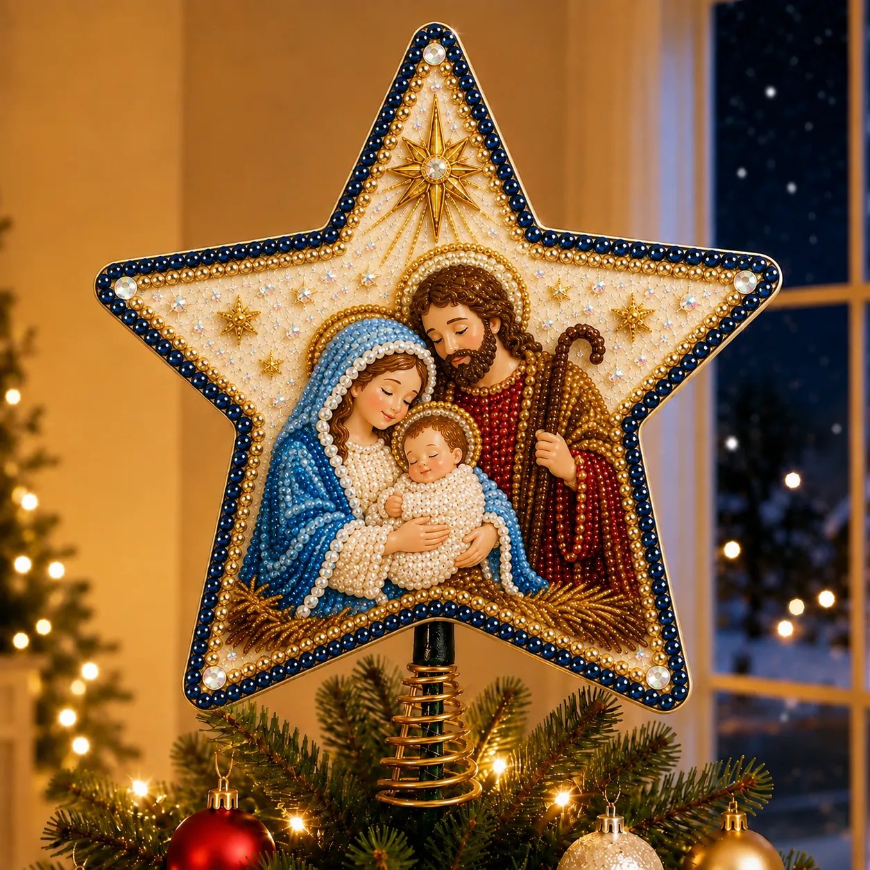 ✝️ Christian Pearl Diamond Art Christmas Tree Topper DIY Kit