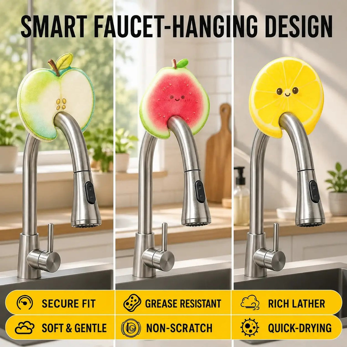 🍋🧽 Fruit Pop-Up Cleaning Sponges – 3-Piece Cellulose Kitchen Cleaning Set