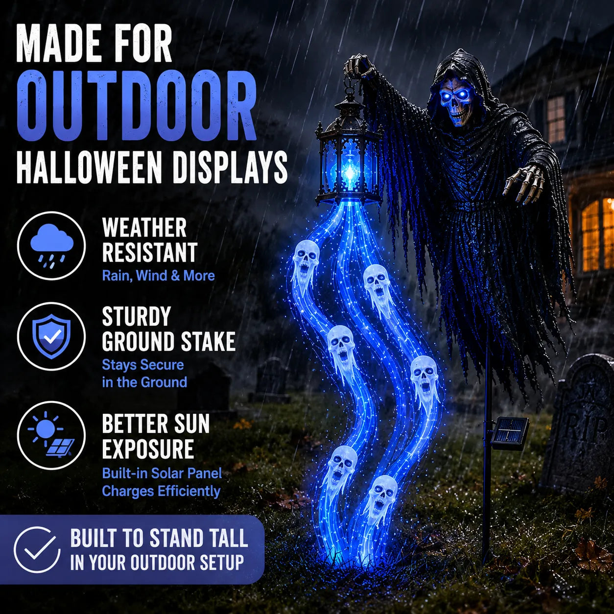💀🔵 Solar Grim Reaper Yard Stake Light — Summon a Haunting Glow to Your Halloween Yard! 👻🏮