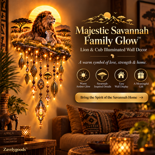 🔥Majestic Savannah Family Glow™ – Lion & Cub Illuminated Wall Decor