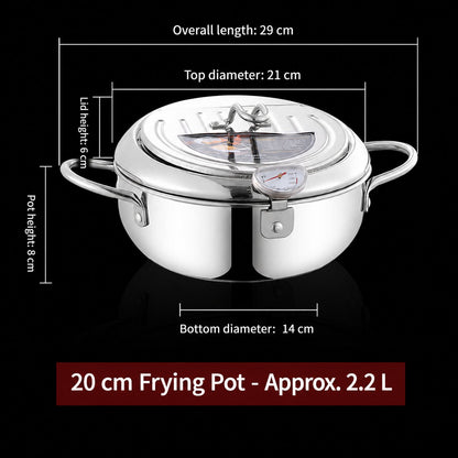 🍤🌡️ Japanese-Style Frying Pot – 304 Stainless Steel with Thermometer & Draining Basket