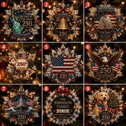 🔥🎁America 250 Crystal Patriotic Christmas Ornament
