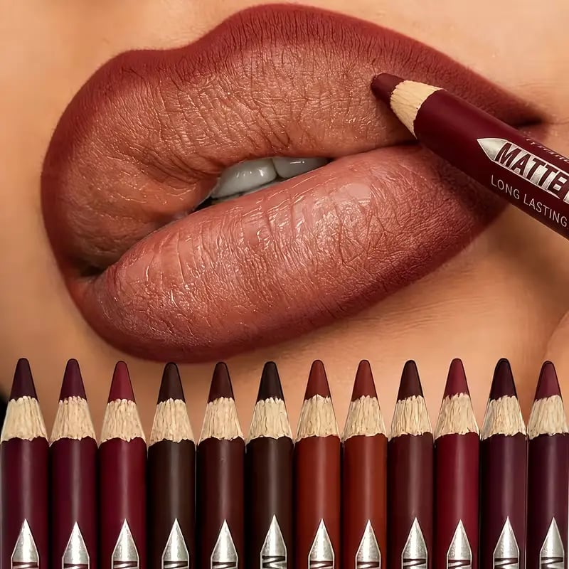 💄12Pcs Matte Lip Liner With Sharpener Set Waterproof Smudgeproof Precise Contour Lipstick Pens 🖌️