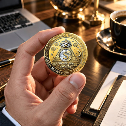 💰3D Wealth Coin – Gold-Tone Prosperity Symbol with Double-Sided Relief