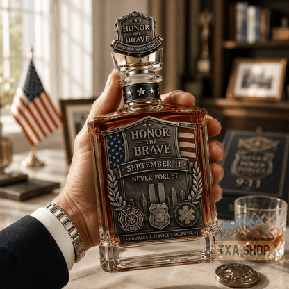 Honor the Brave Relief Decanter & Emblem – Hero Commemorative Ornament for Home Bar Display