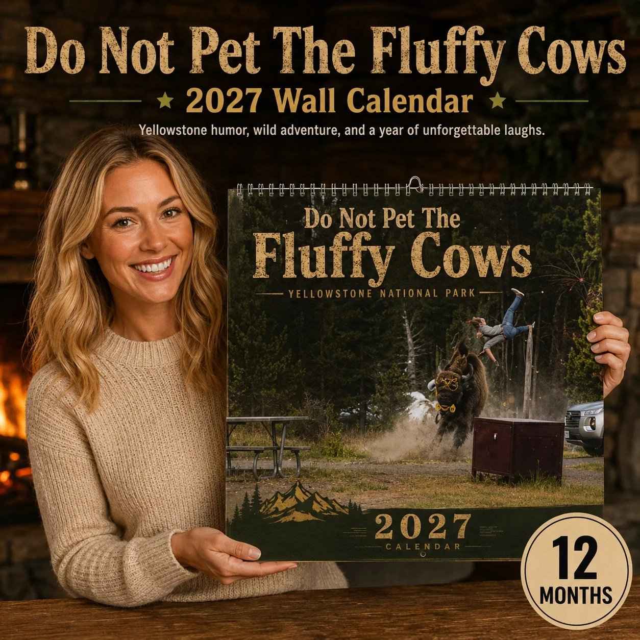 "Do Not Pet The Fluffy Cows" 🏞️ Bison Yellowstone National Park 2027 Wall Calendar