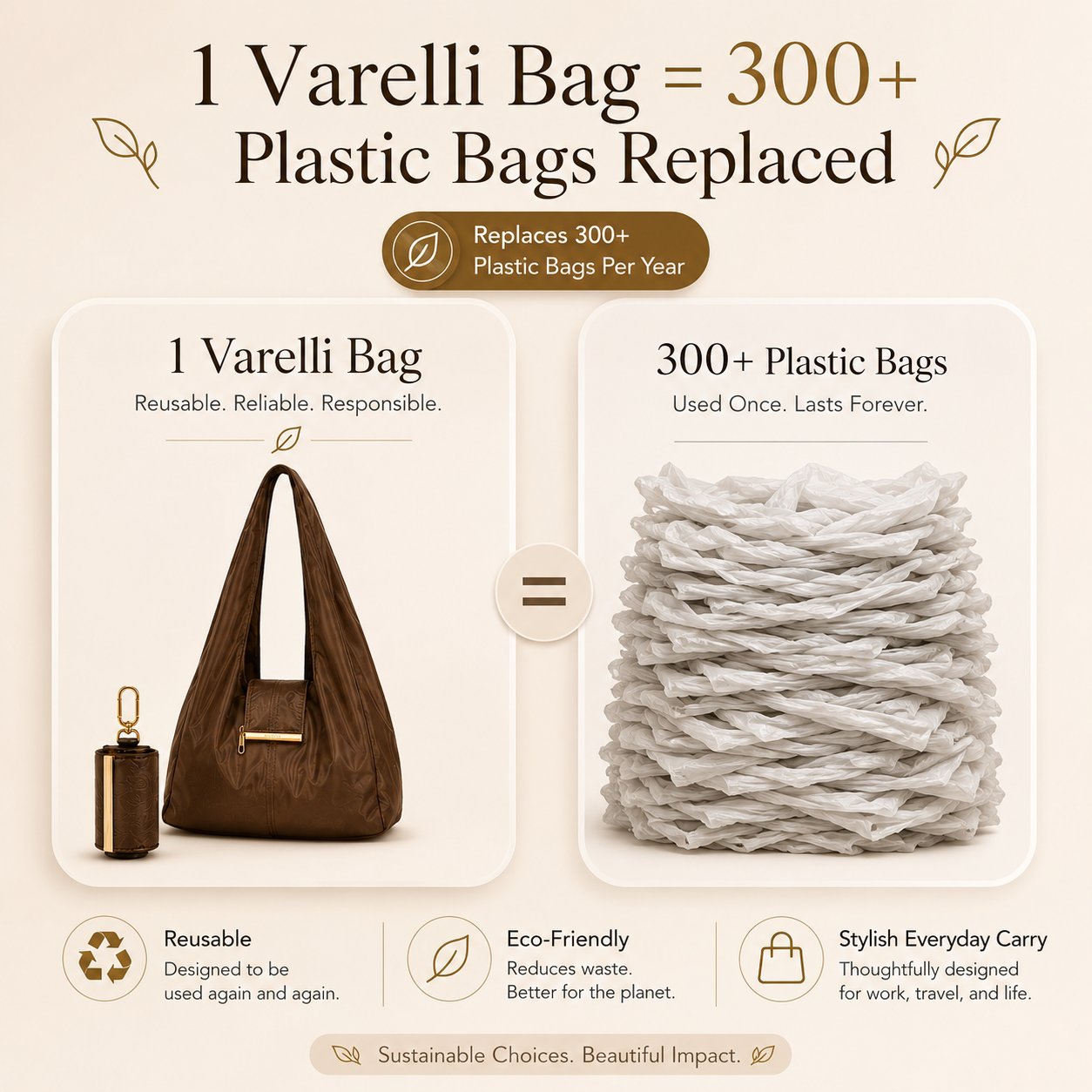 🎁Varelli Charm Transformable Bag – Stylish Vegan Leather Tote & Keychain Charm