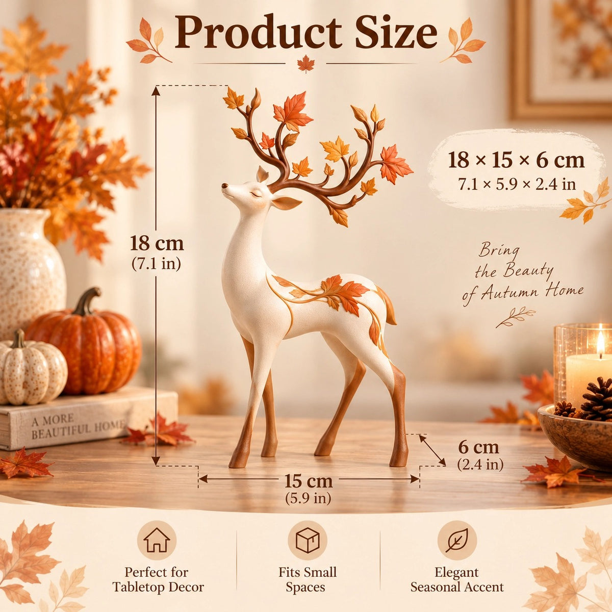 Autumn Leaf Antler Deer Figurine🦌