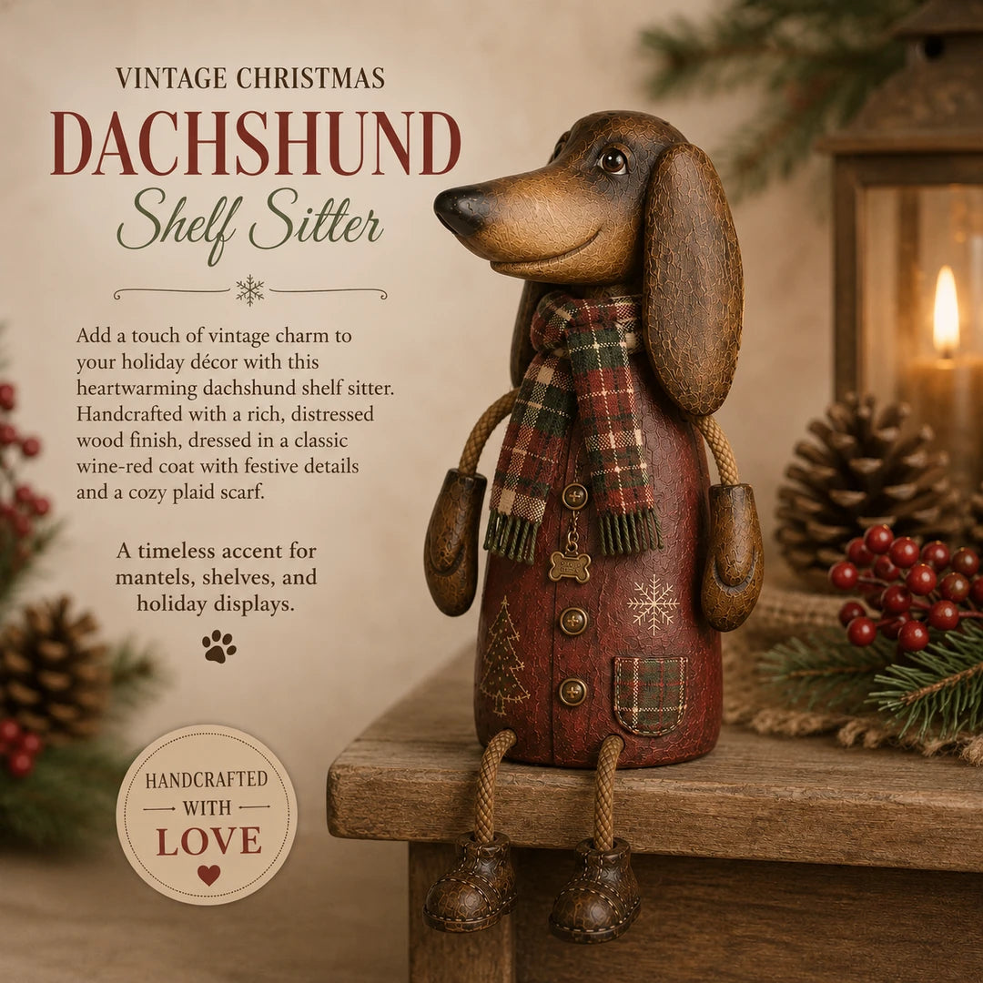 Vintage Christmas Dachshund Shelf Sitter in a cozy holiday setting
