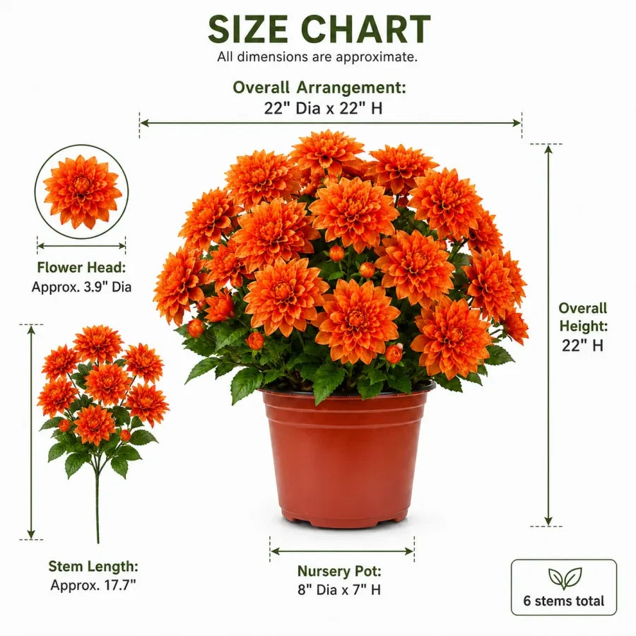 Size chart for faux dahlia pot filler