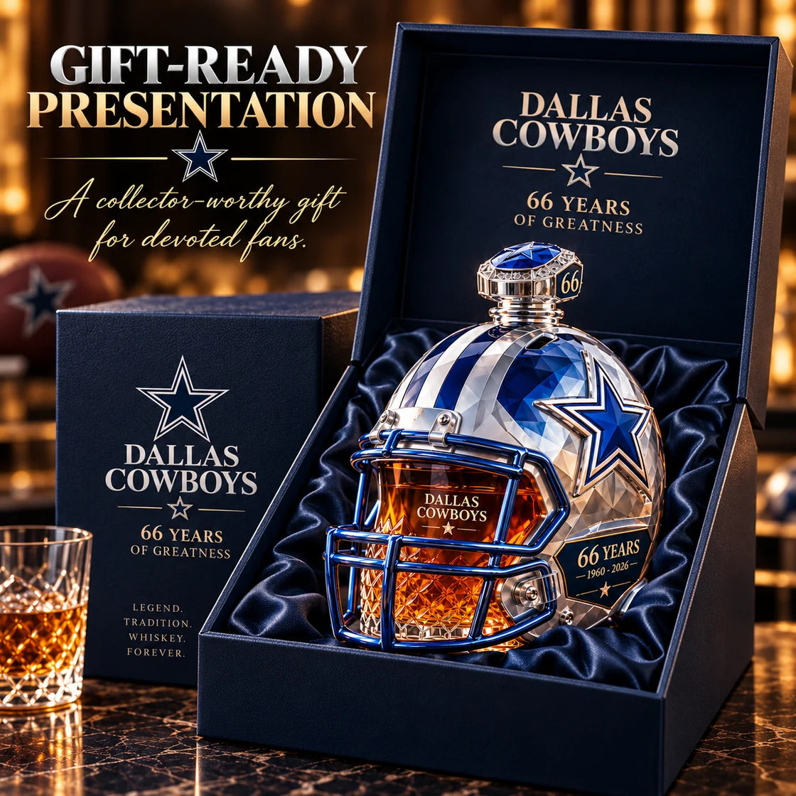 Helmet decanter shown in a navy gift-box presentation concept