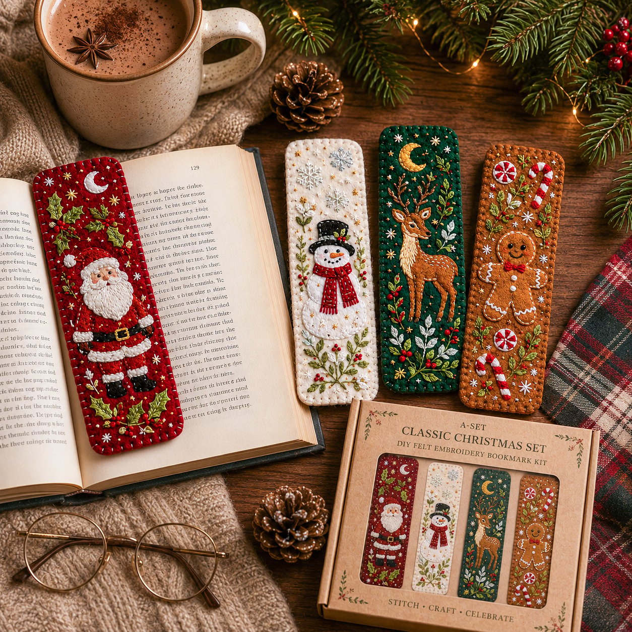 ⏳ Last Day 49% OFF – 🎄 DIY Felt Embroidery Bookmark Kit