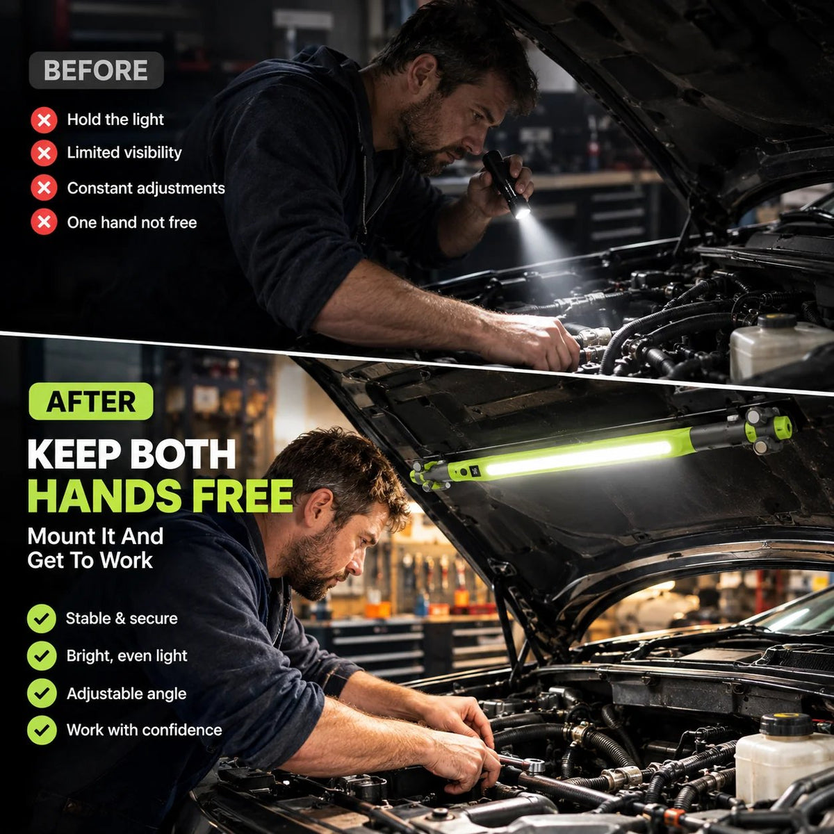 🔦 Rechargeable COB LED Work Light | Magnetic 360° Garage Repair Lamp