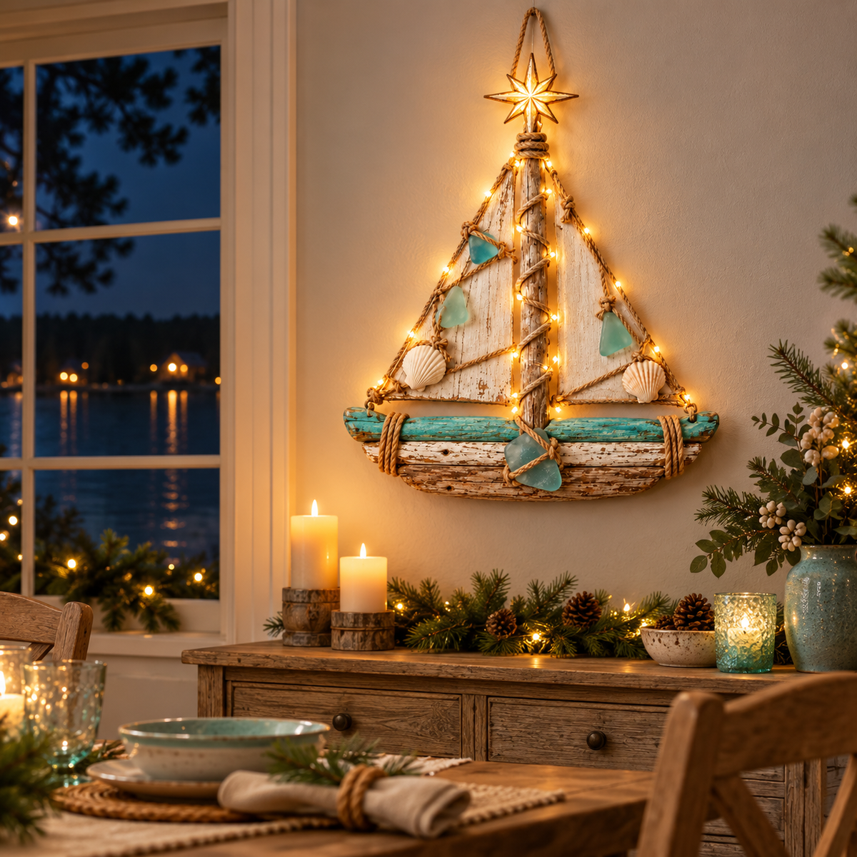 Harbor Lights Sailboat Christmas Tree – Lighted Coastal Wall Decor