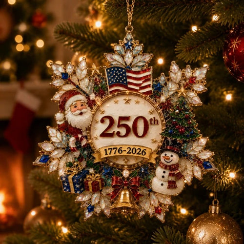 🔥🎁America 250 Crystal Patriotic Christmas Ornament