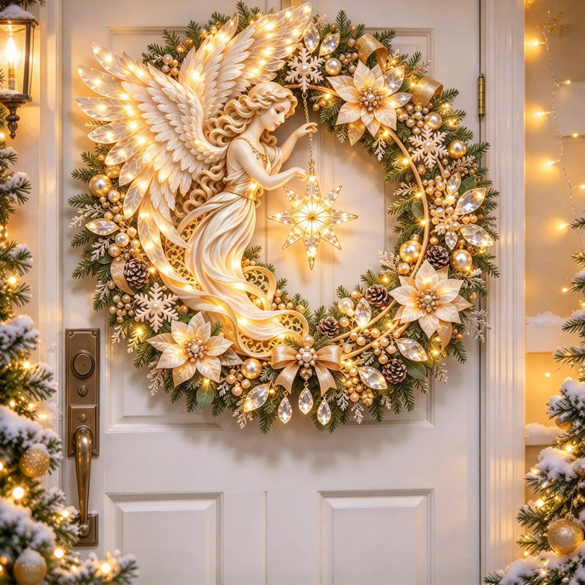 ✨ „Heavenly Angel“-Weihnachtskranz – Beleuchtete Türdekoration für die Feiertage ✨