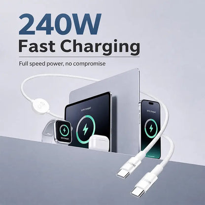 ⚡ 240W 3-in-1 USB-C Travel Charger – Portable Magnetic Watch Charger with 5FT Braided Fast Charging Cable for iPhone, Apple Watch, AirPods, Laptops & Samsung
