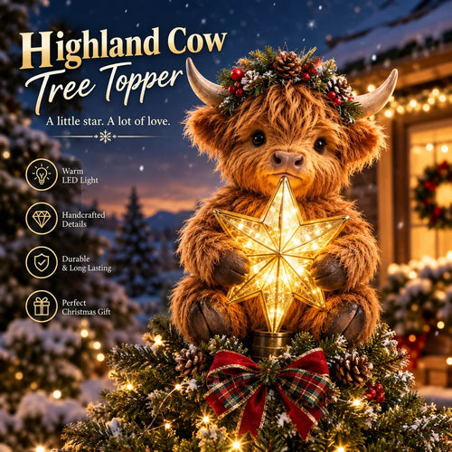 🎄Illuminated tree topper “Baby Highland cow with star”✨