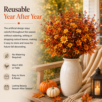 3-Piece Artificial Fall Acorn Floral Stem Set – 16.5-Inch Rustic Autumn Picks