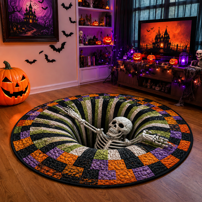 🎄👻 ✨ 60,000+ Sold — 3D Skeleton Vortex Quilted Round Halloween Rug