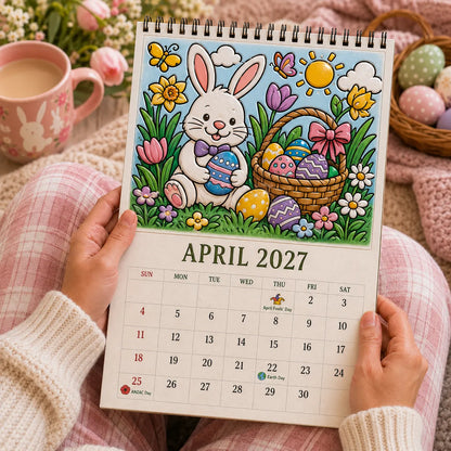 🎨Color The Year 2027: Trace-By-Groove Creative Calendar📅| Seasonal Guided Coloring Wall Calendar With Markers