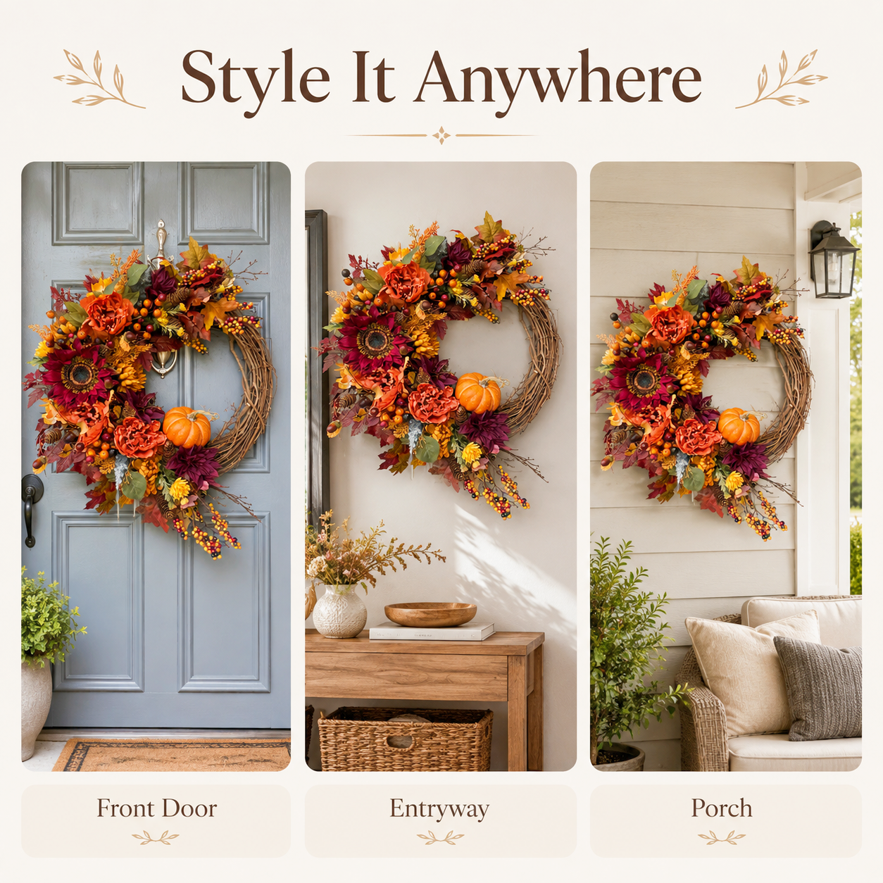 🍂 Fall Harvest Pumpkin & Sunflower Wreath