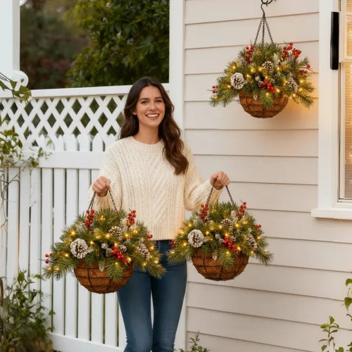 🔥60% OFF 🎄Christmas Hot Sale🏆Pre-Lit Artificial Christmas Hanging Basket
