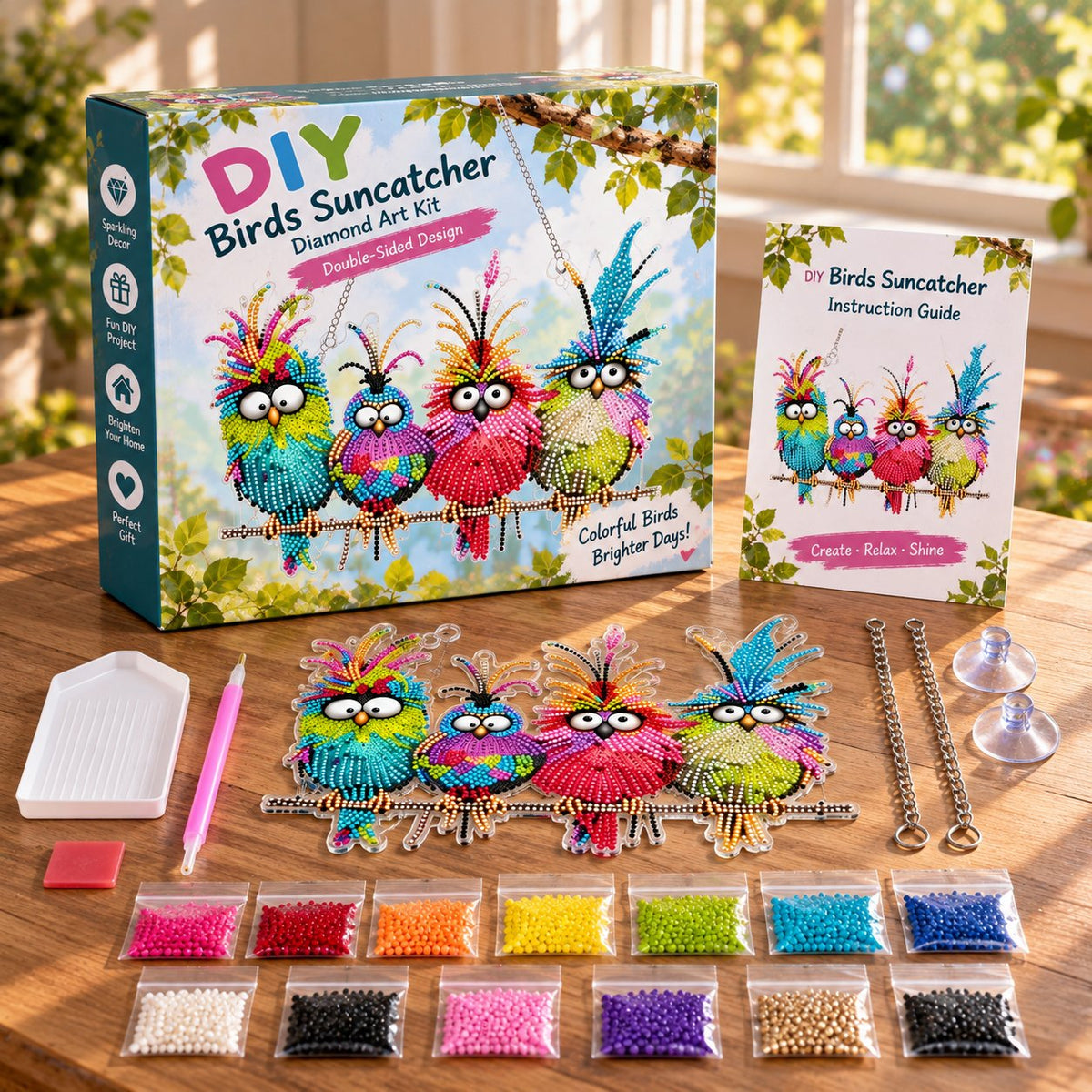 🔥Last Day 50% OFF - 🐦✨ Sunny Birds Diamond Art Suncatcher DIY Kit