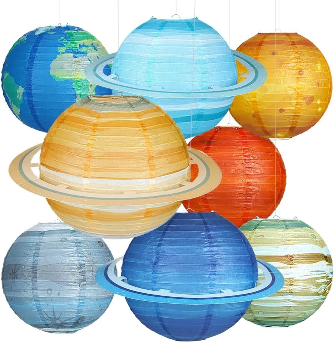 🪐 8-Piece Solar System Planet Paper Lantern Set – Outer Space Birthday Party Decorations