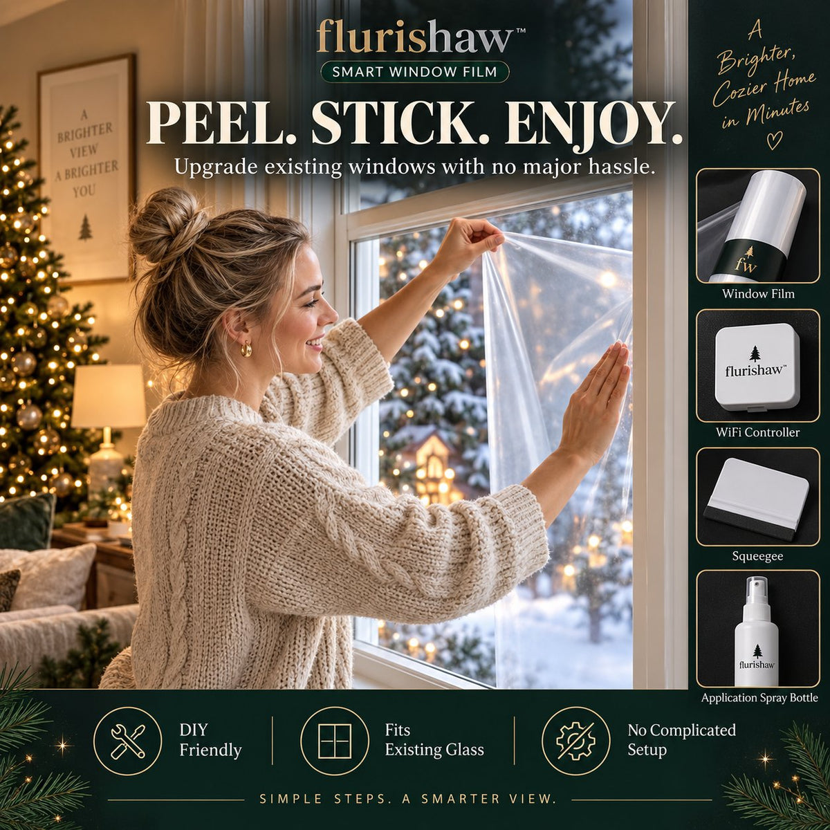 Magic Window Film | App‑Controllable 4K Christmas Holiday Window Decor Film