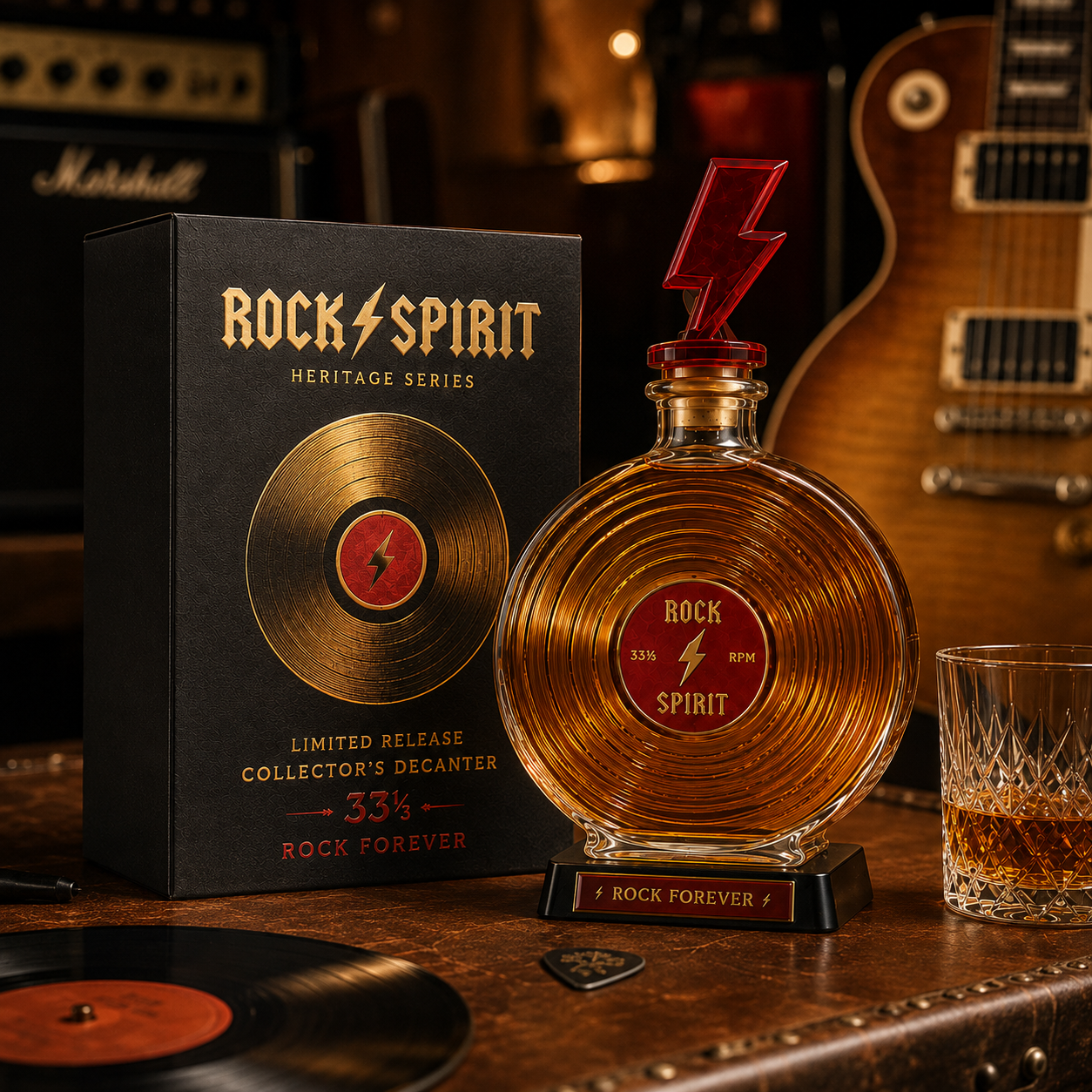 ⚡Rock Spirit 33⅓ RPM Vinyl Record Whiskey Decanter – Rock Forever Collector’s Edition
