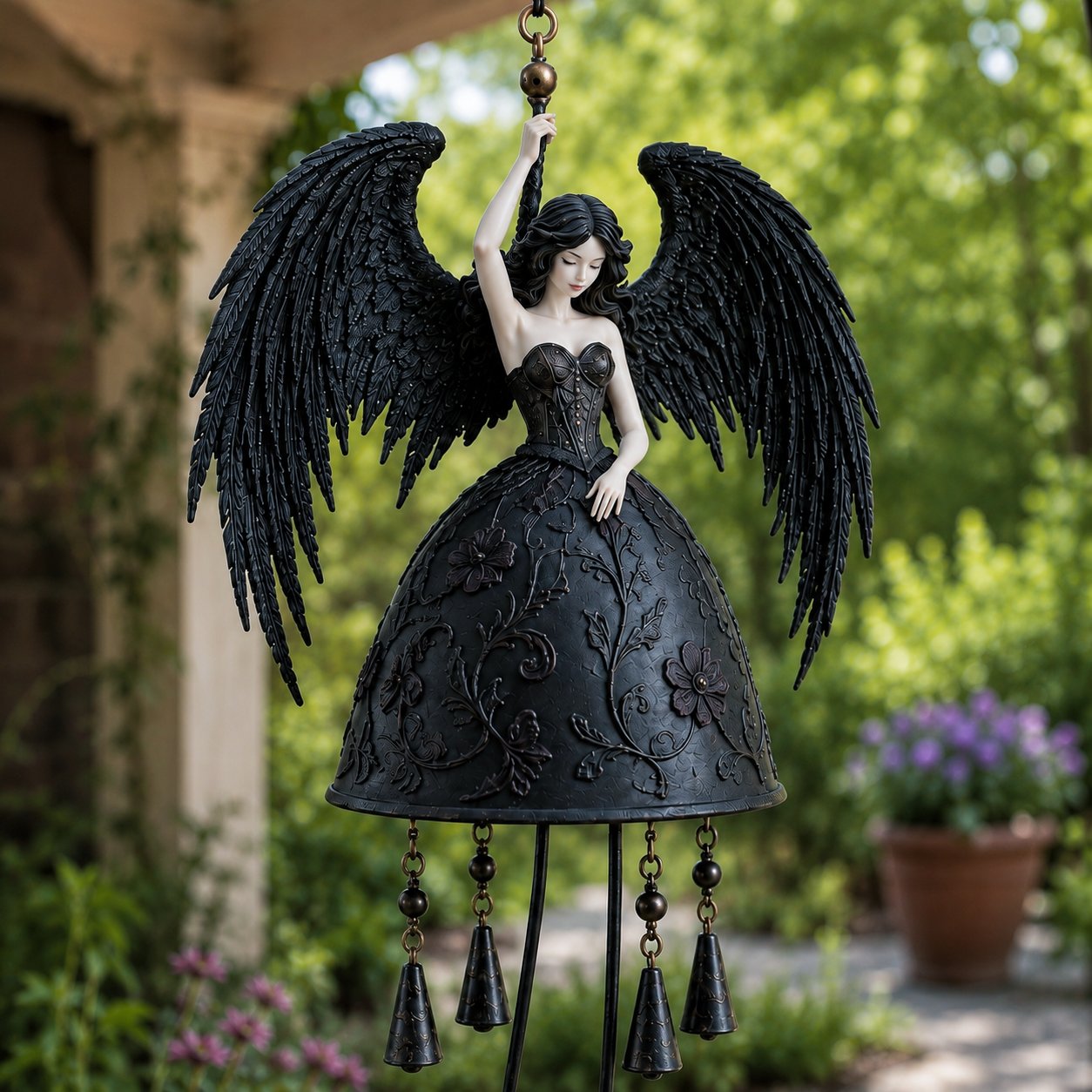 🖤 Dark Angel Gothic Wind Chime – Enchanting Outdoor Garden Hanging Decor