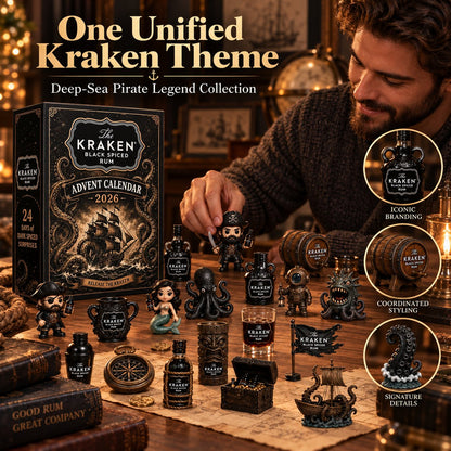 24-Day Kraken Rum Mini Bottle Advent Calendar Set for Holiday Bar Table Display, Rum Lover Collectible Gift, Christmas Countdown & Festive Decoration