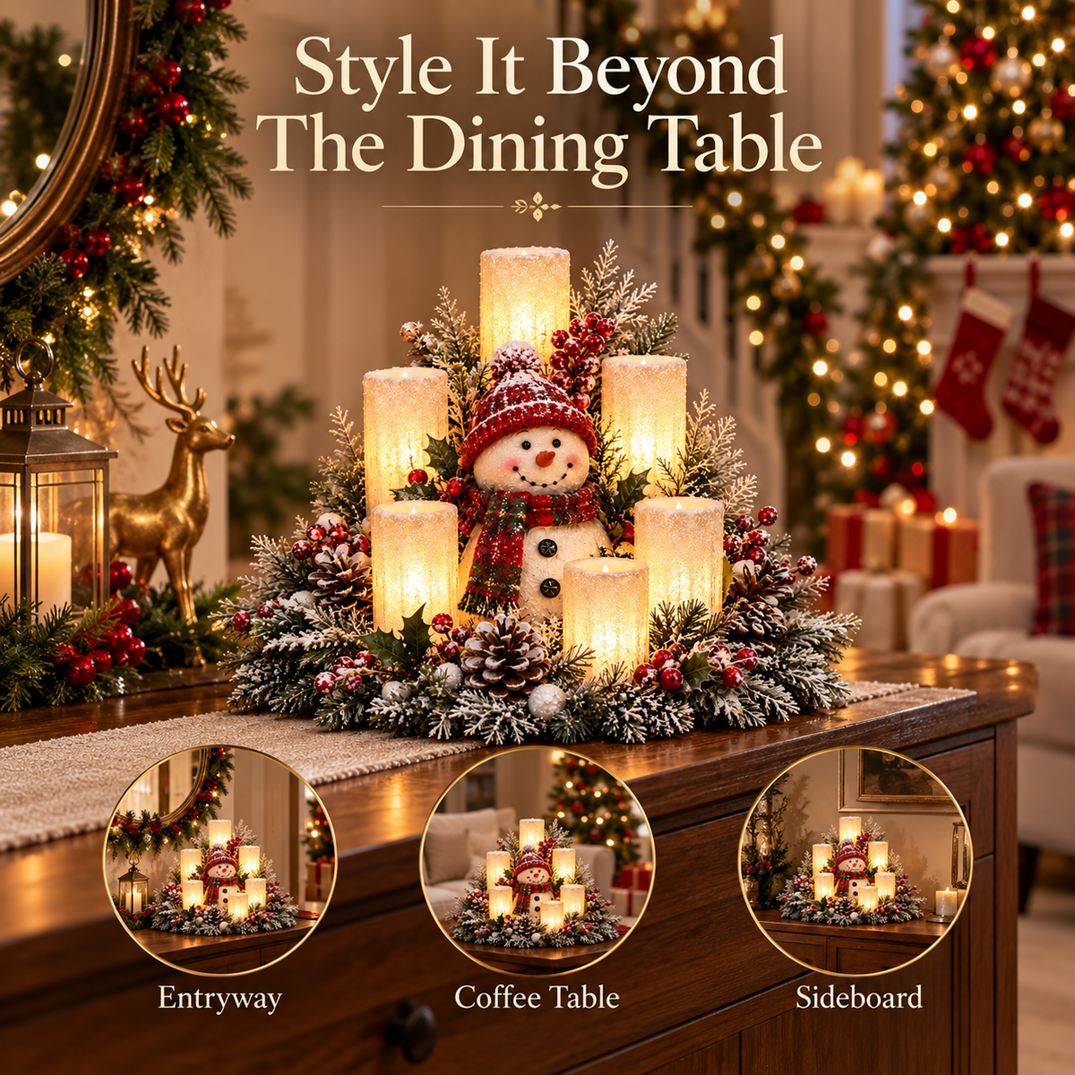 🎁 Christmas Lighted Centerpiece with Flameless Candle Glow