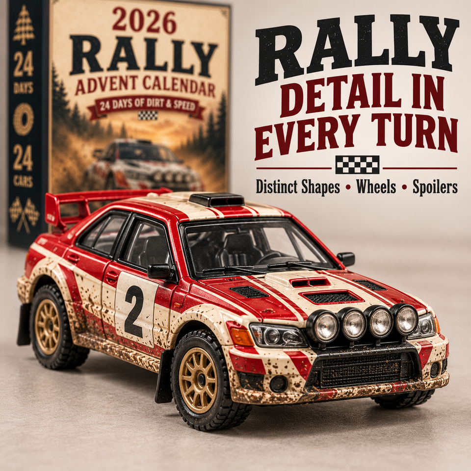 Close-up of a red rally car miniature