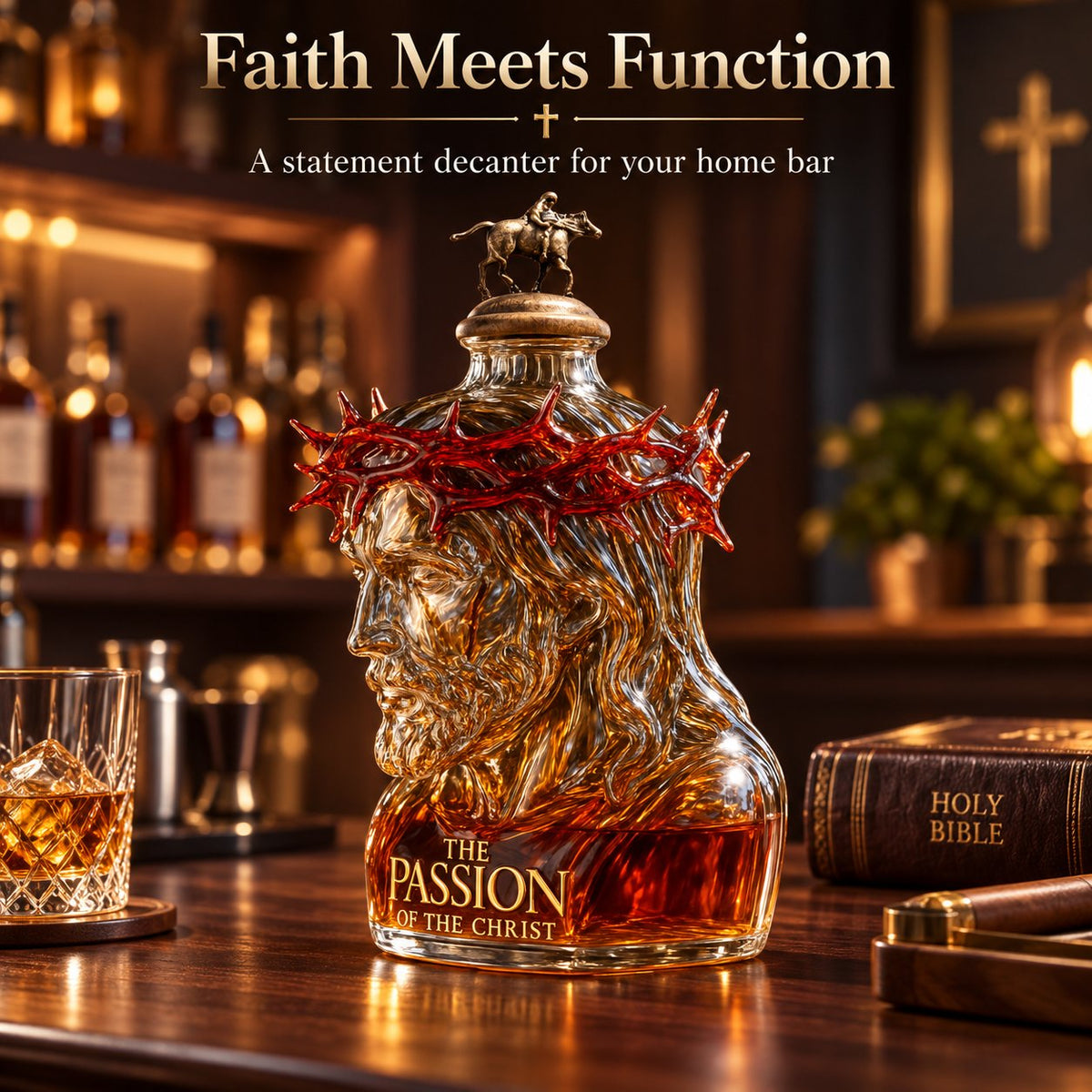 Sculpted Passion of the Christ Decanter | Premium Collectible Glass Bottle