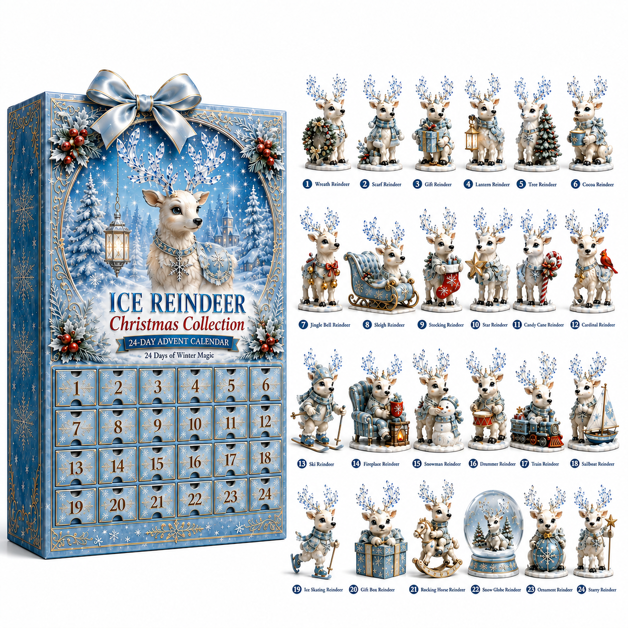 ✨24-Day Christmas Countdown Advent Calendar –Snowy Reindeer Ornament